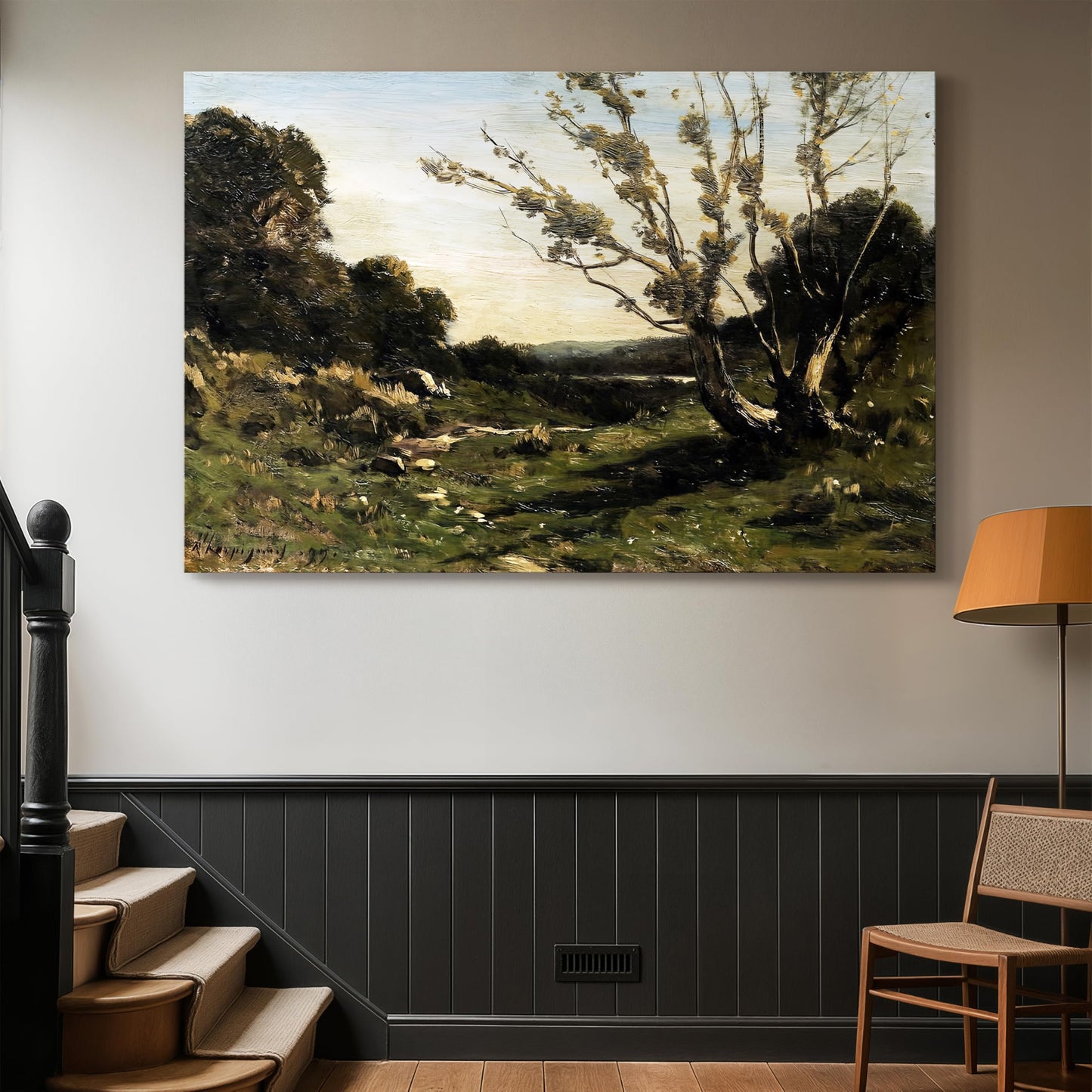Renditions Gallery Wall Art For Home Decor Peaceful Morning in the Nievre by Henri Harpignies Canvas Wall Decorations for Kitchen Bedroom Lounge - 60" L x 40" W LT630