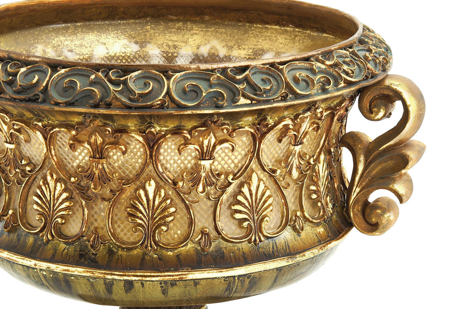 Deco 79 Polystone Decorative Decorative Bowl Ornate Decorative Container, Decorative Keepsake Box 15" x 10" x 13", Gold