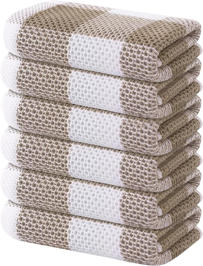 Homaxy 100% Cotton Waffle Weave Check Plaid Kitchen Towels, 13 x 28 Inches