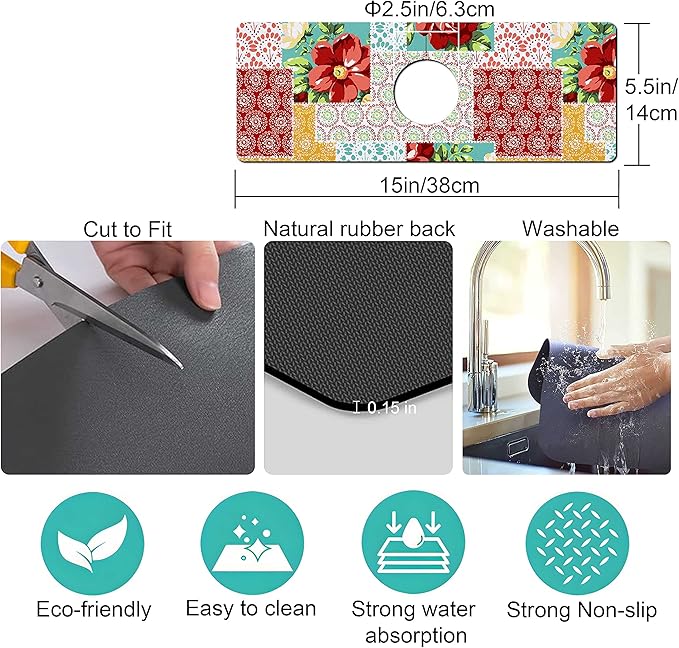 Kitchen Sink Splash Guard Faucet Mat Super Absorbent Fast Drying Mat Sink