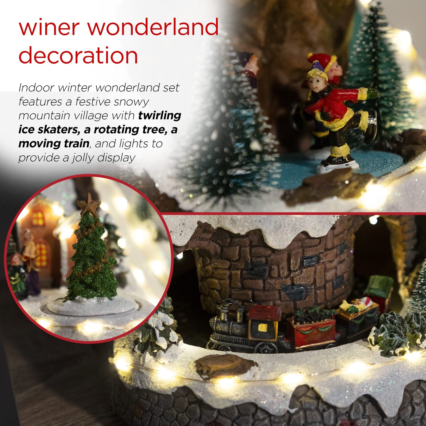 Alpine Corporation 18"H Indoor Animated Winter Wonderland Christmas Tabletop Decor with and Warm White LED Lights and Music, Holiday Display
