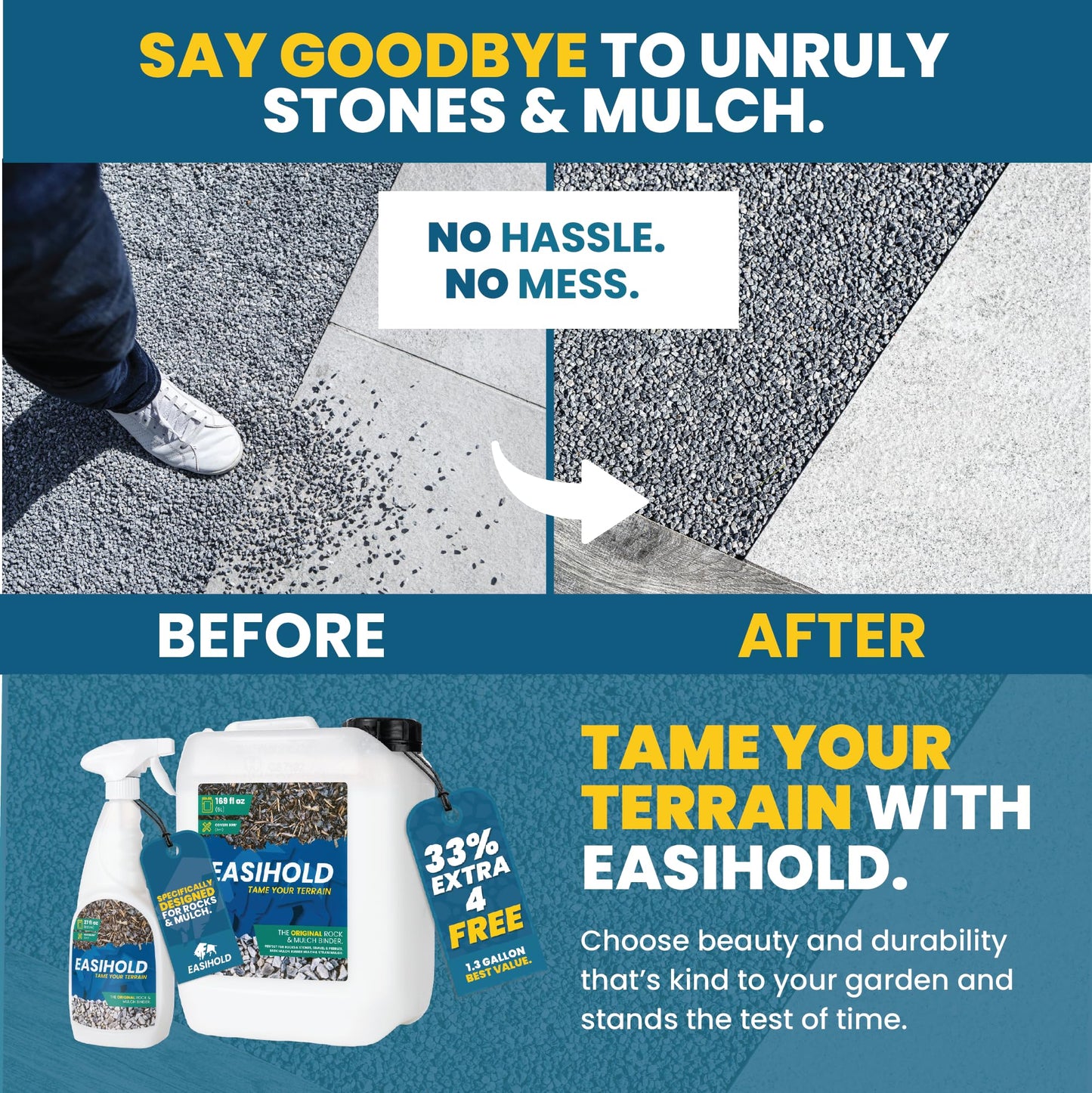 VUBA EASIHOLD ROCKS - Award Winning 5L XL Gravel Binder for Bonding Pebbles, Stones, Bark and Gravel on Borders, Patios and Garden Paths. Lasts up to 3 Years, Non Toxic, Ready to Use.