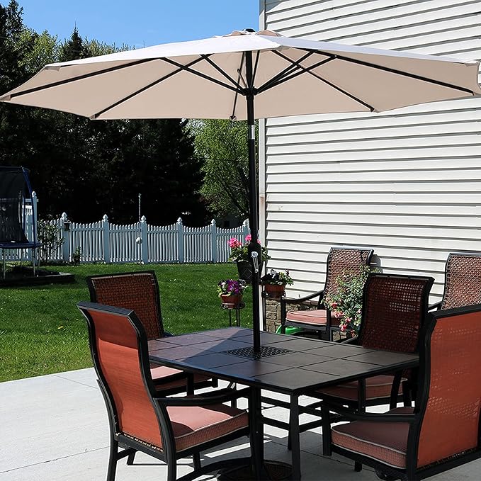 Sunnydaze Outdoor Patio Umbrella - Polyester Table Market Umbrella with Push-Button Tilt and Crank - 8 Sturdy Ribs - Beige - 9ft