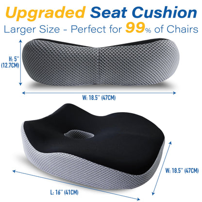 Car Seat Cushion, Ergonomic Memory Foam Car Cushion for Sciatica Pain Relief, Larger Driving Seat Pillow for Short Drivers on Long Drives - Butt Pillow for Truck, Office, Wheelchair - Black&Gray