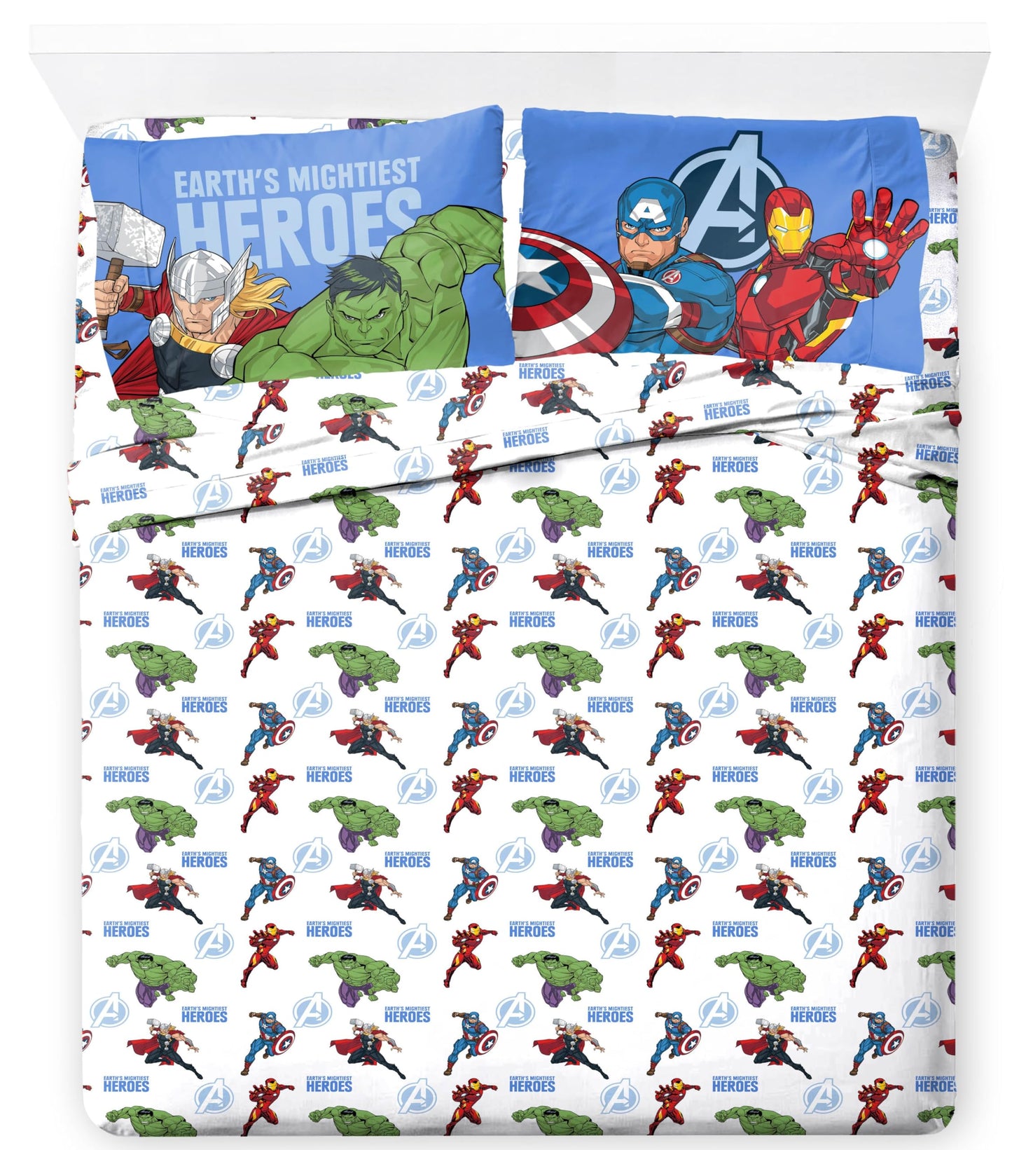 Jay Franco Kids Sheet Set with Fitted, Flat Sheets & Pillow Cover - Ultra-Soft Bedding with Pillowcase for Room Decor, White - Avengers, 4 Piece Queen
