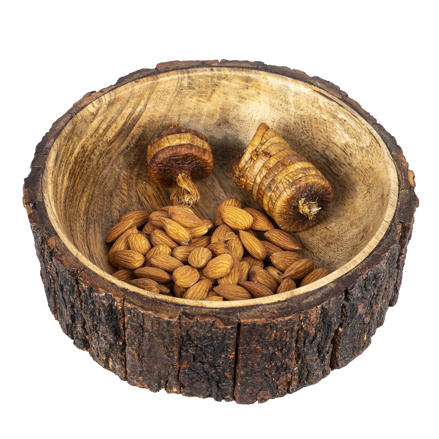 GoCraft Mango Wood Decorative Bowl with Tree Bark – 7.5" x 2.75" – Rustic Handmade Wooden Bowl for Potpourri, Snacks, Nuts, Salad – Natural Centerpiece for Table Décor