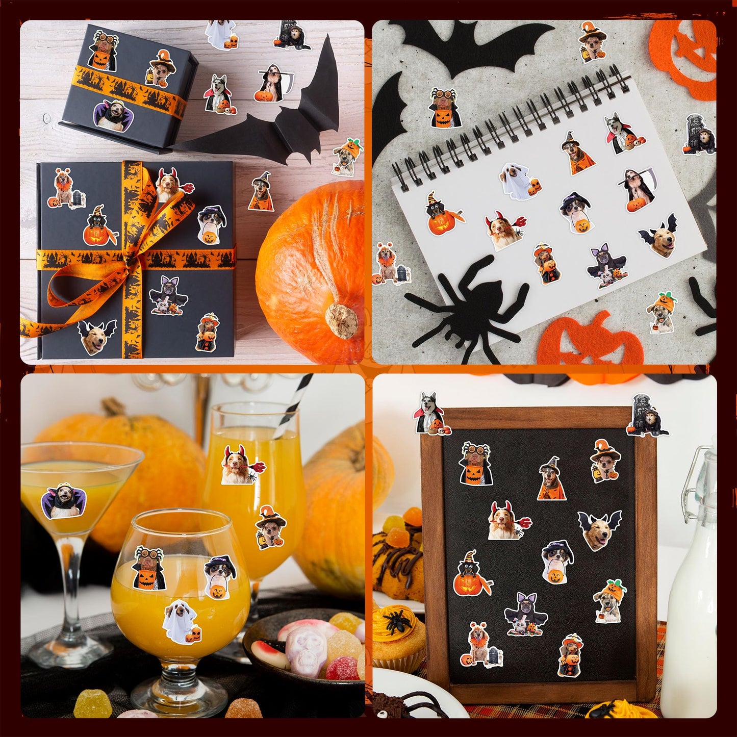 H1vojoxo Halloween Dog Stickers Roll - 1000PCS Halloween Dog Dress Up Stickers in 2 Rolls 16 Designs Pumpkin Dogs Self-Adhesive Sticker for Kids Craft Envelope Water Bottle Scrapbook Party Supplies