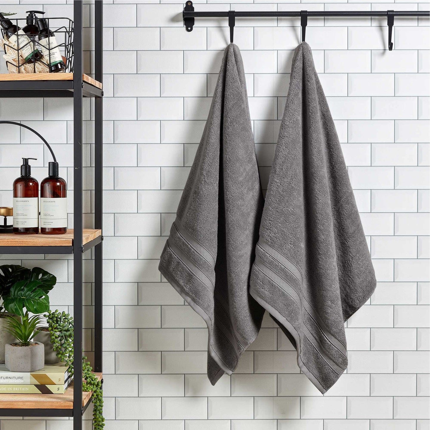 Christy Chroma Bath Towel Set | Set of 4 | 2 Bath 2 Hand | Highly Absorbent Heavyweight 675GSM | Bold and Bright | Soft Smooth Bathroom Shower Towels | 100% Cotton | Sustainably Made | Ash Grey