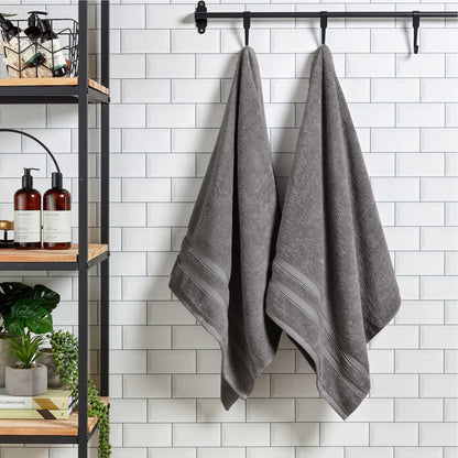 Christy Chroma Bath Towel Set | Set of 4 | 2 Bath 2 Hand | Highly Absorbent Heavyweight 675GSM | Bold and Bright | Soft Smooth Bathroom Shower Towels | 100% Cotton | Sustainably Made | Ash Grey