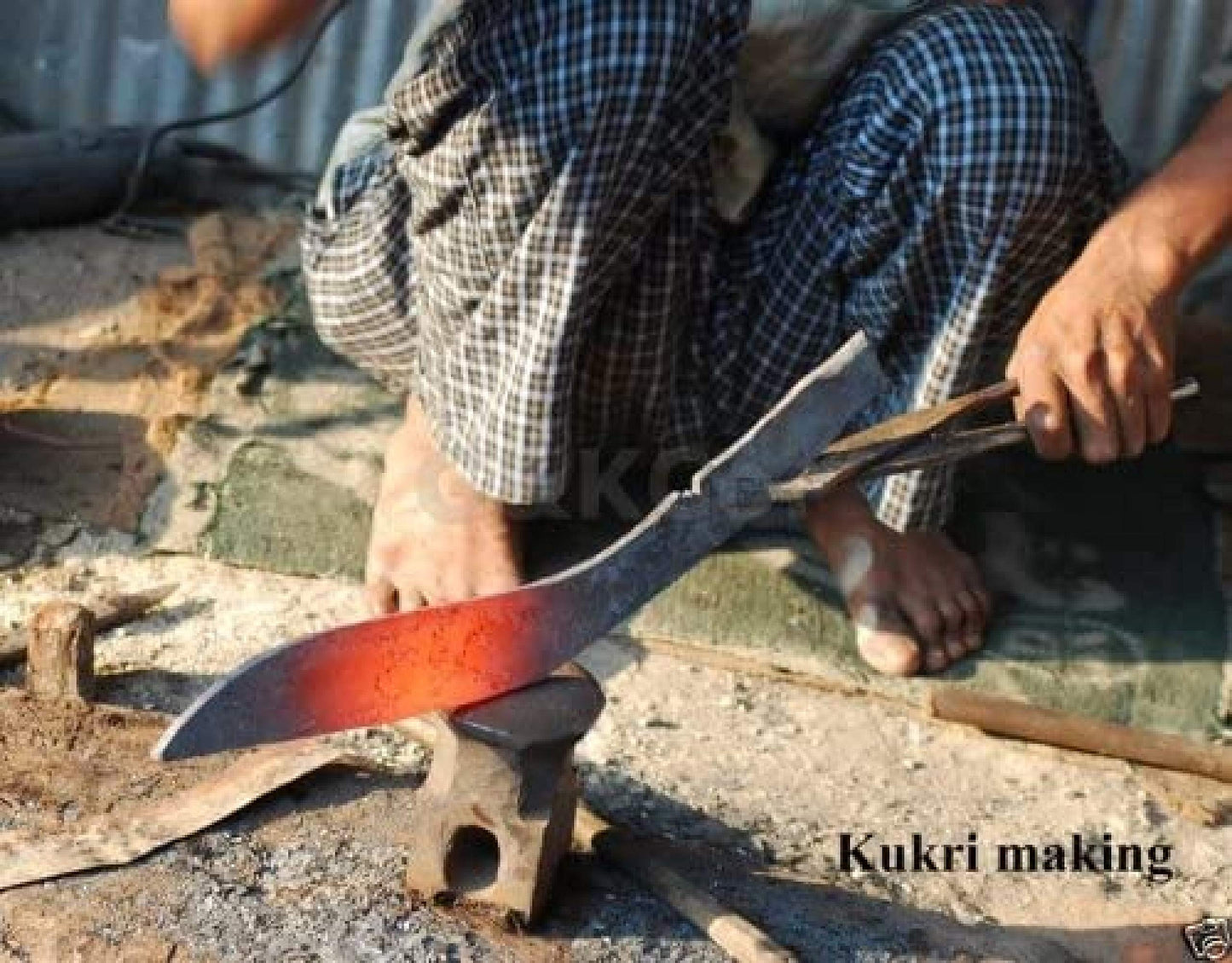 Gorkha Nepal Army Kukri Knife Overall 15 IN Hand-Hammered Historical 9 IN Fixed Blade Full Tang Carbon Steel Kukri Khukuri With Leather Sheath & 2 Small Knives - Hand Forged In Nepal