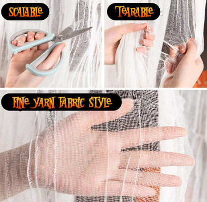 400" x 85" Halloween Creepy Cloth - Large Size Spooky Fabric - Scary Gauze Blood Creepy Cloth for Haunted House, Party, Yard, Wall, Doorway, Outdoors Decoration (White)