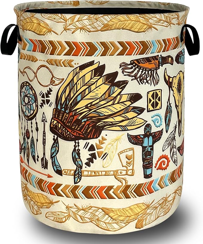 Feather Printed Laundry Basket Oxford Cloth Foldable Boho Laundry Hamper