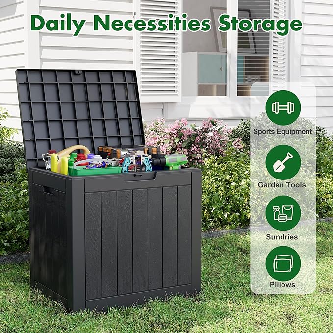 Outdoor Storage Box, Resin Deck Boxes Indoor and outdoor, Waterproof Storage Box Lockable Lid (Grey,35 Gallon)
