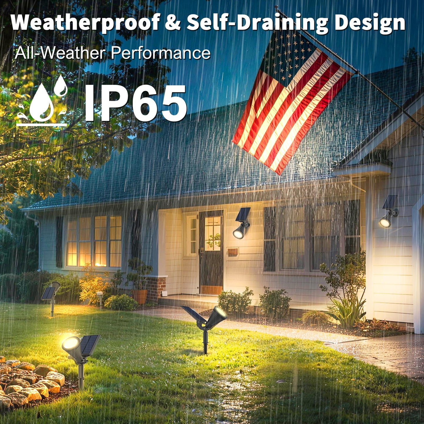 JEJOT 1 Pack Solar Lights Outdoor Waterproof,Warm White Light,2 Lighting Modes,Solar Powered Spotlights for Yard Garden Solar Spot Lights for Flag Landscape Auto On/Off