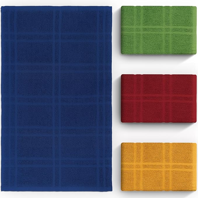 DecorRack Large Kitchen Towels, 100% Cotton Hand Towels, Plaid Pattern Cleaning
