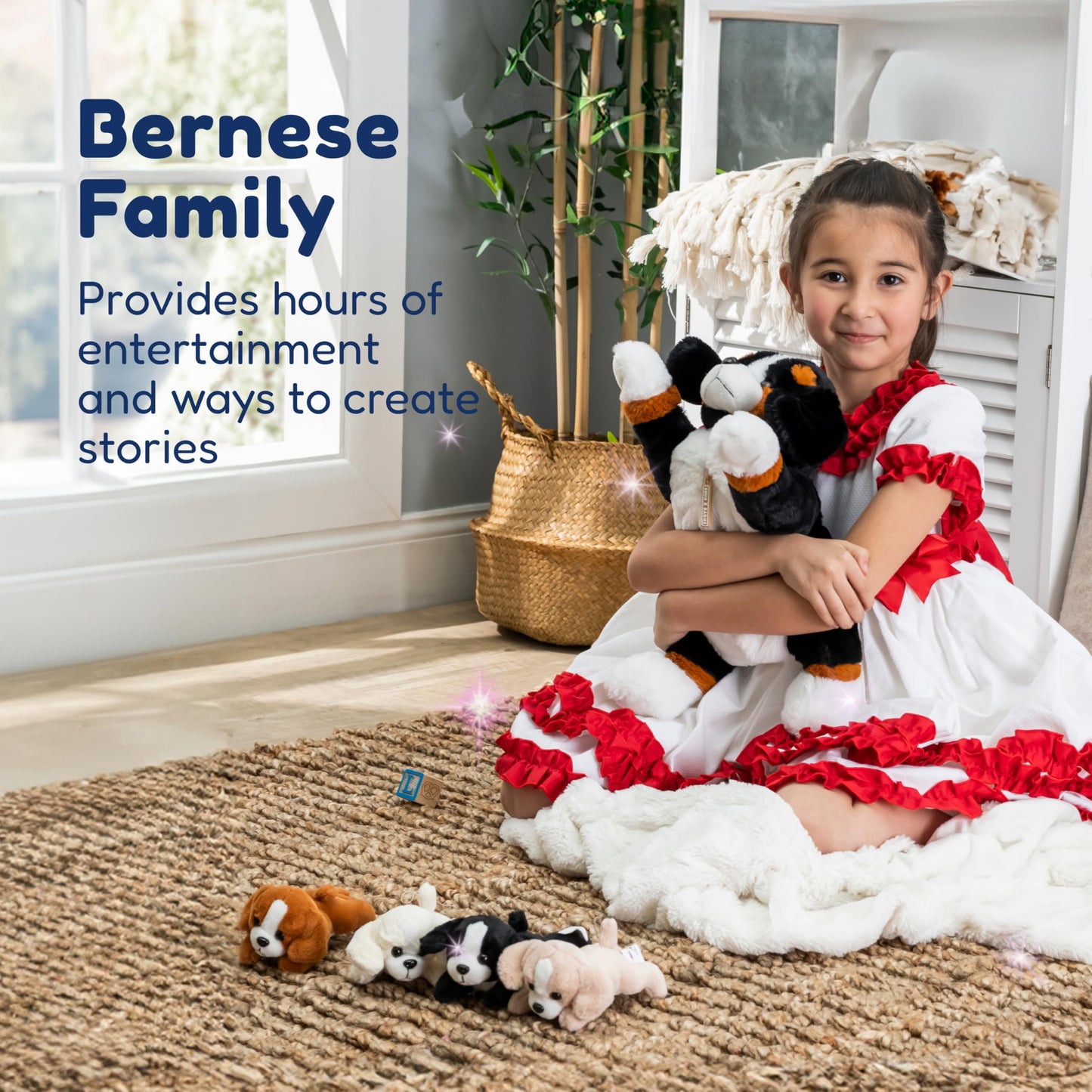 PixieCrush Dog Stuffed Animals - Bernese Mommy with 4 Puppies in Her Tummy - Huggable and Fluffy Dog Plushies for Imaginative Play - Plush Toys Suitable for Kids 3 Years Old and Above - 5" x 10" x 8"
