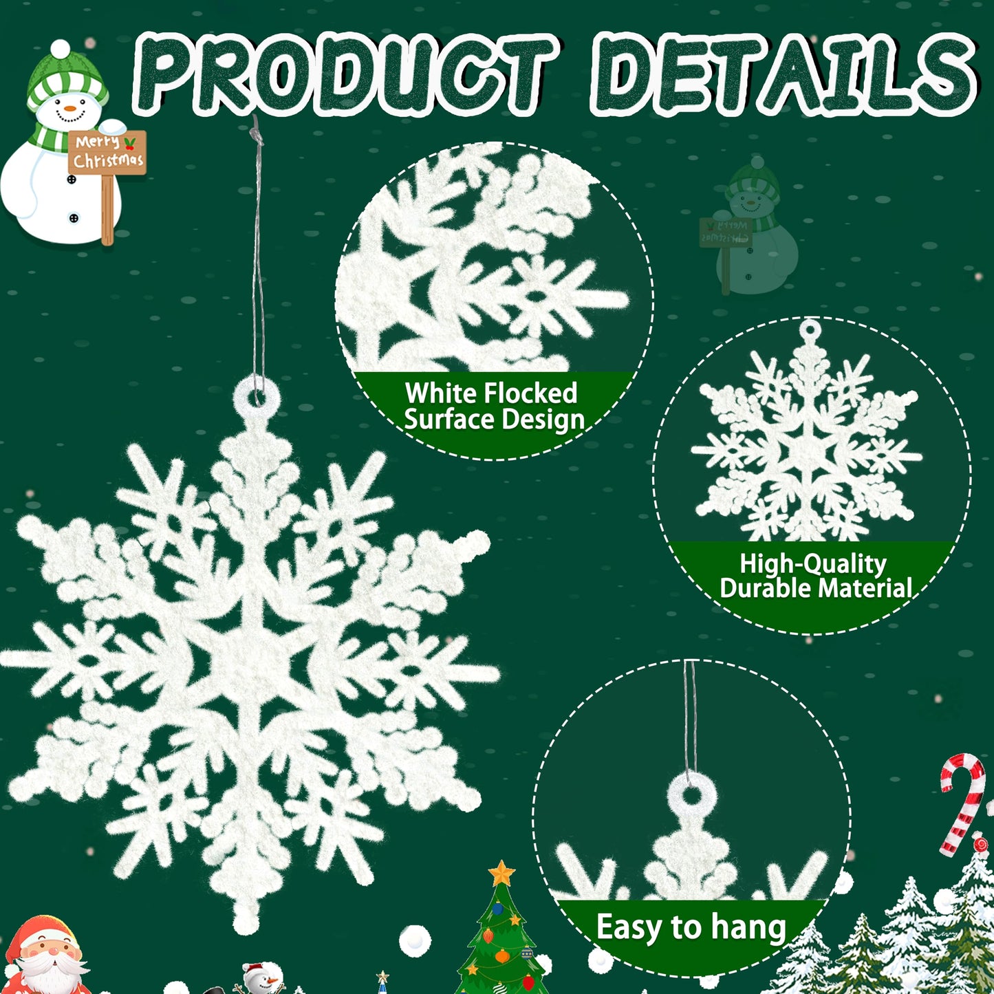 Christmas Snowflake Decorations Indoor, 36pcs White Flocked Christmas Snowflake Ornaments, Hanging Velvet Snow Flakes for Xmas Tree Decoration Winter Wonderland Party Baby Shower Holiday Home Decor