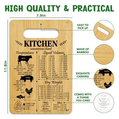 Unique Gifts for Women Mom, Kitchen Conversion Chart Bamboo Cutting Board, Charcuterie Board for Kitchen Decor, Cooking Gifts for Couple Neighbor Family Friends -16