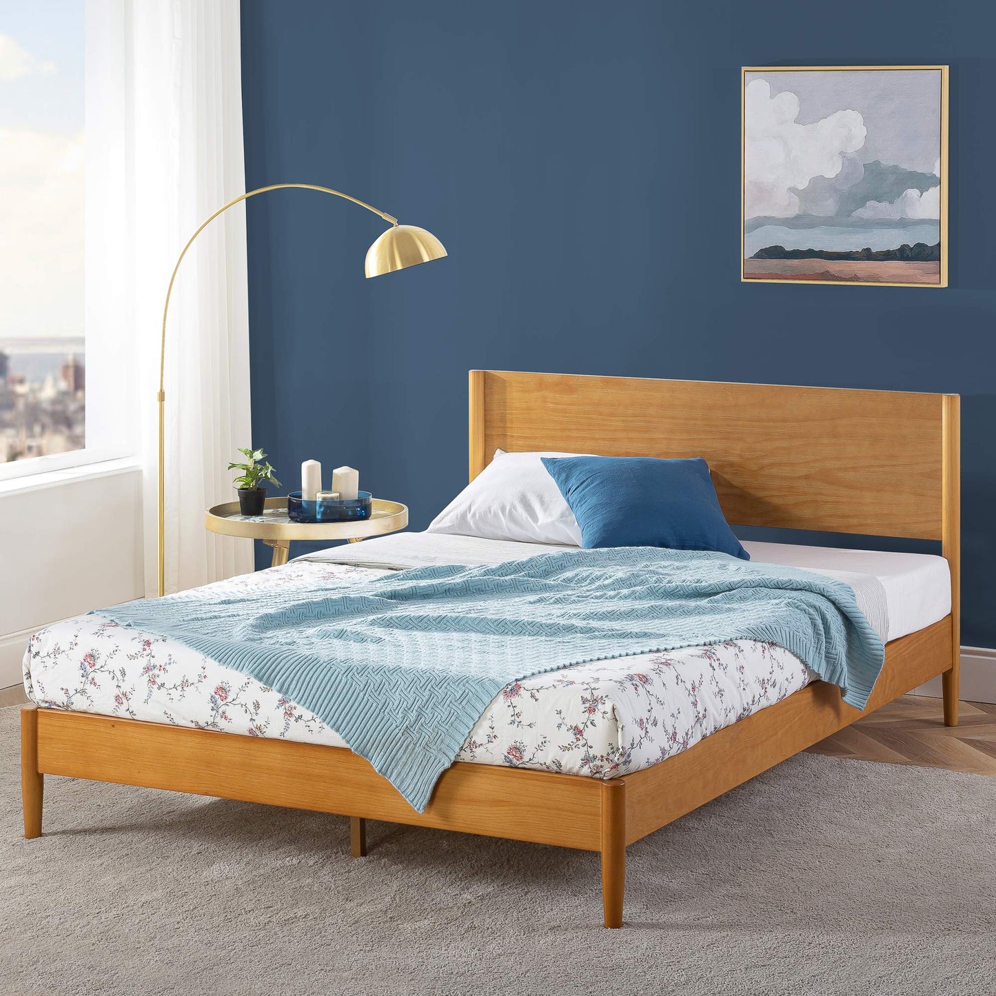 Zinus Allen Mid Century Wood Platform Bed Frame, Solid Wood Foundation, Wood Slat Support, No Box Spring Needed, Easy Assembly, Full