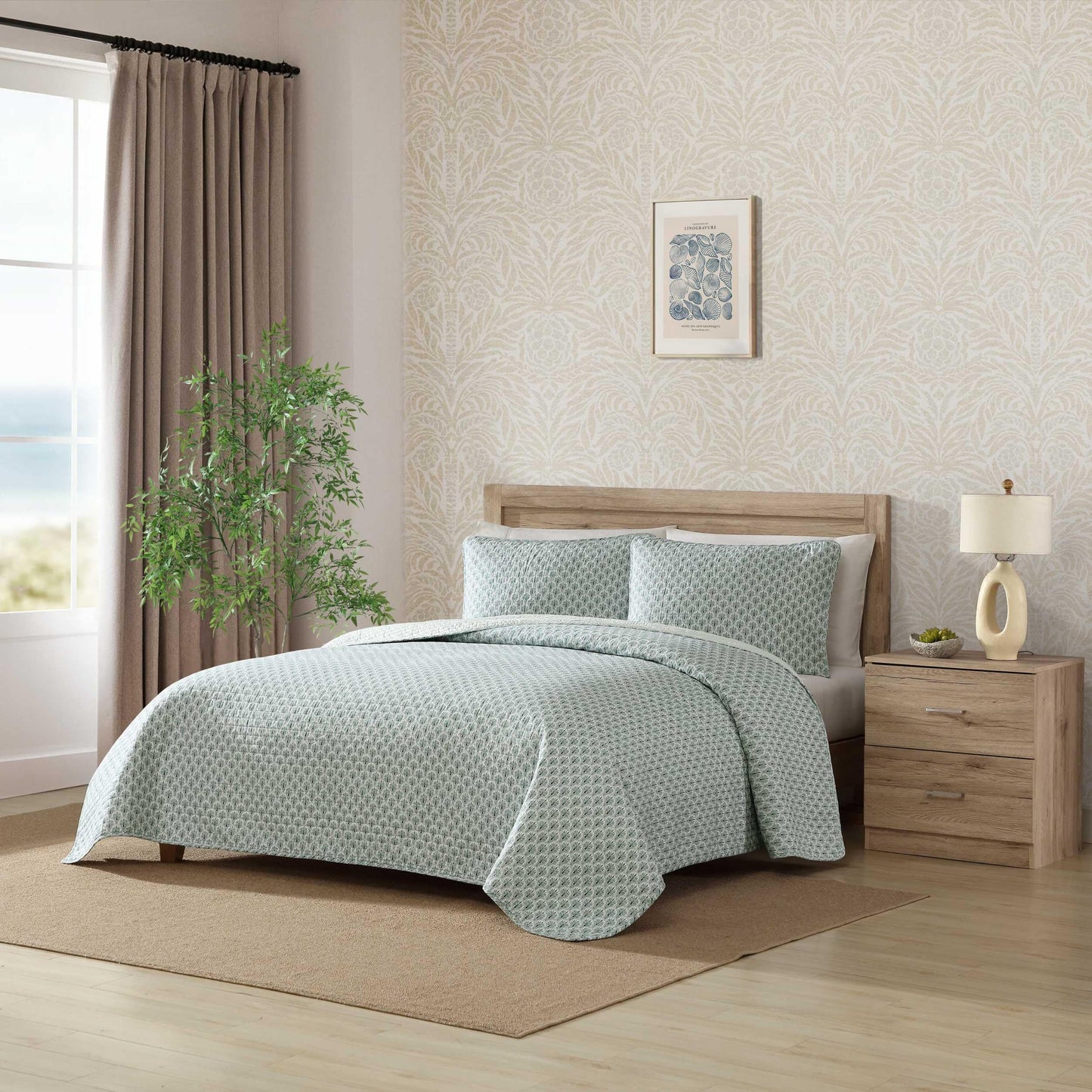Tommy Bahama - King Quilt Set, Super Soft Cotton Bedding with Matching Sham(s), Super Soft, Oeko-Tex Certified (Coastal Batik Green, King)