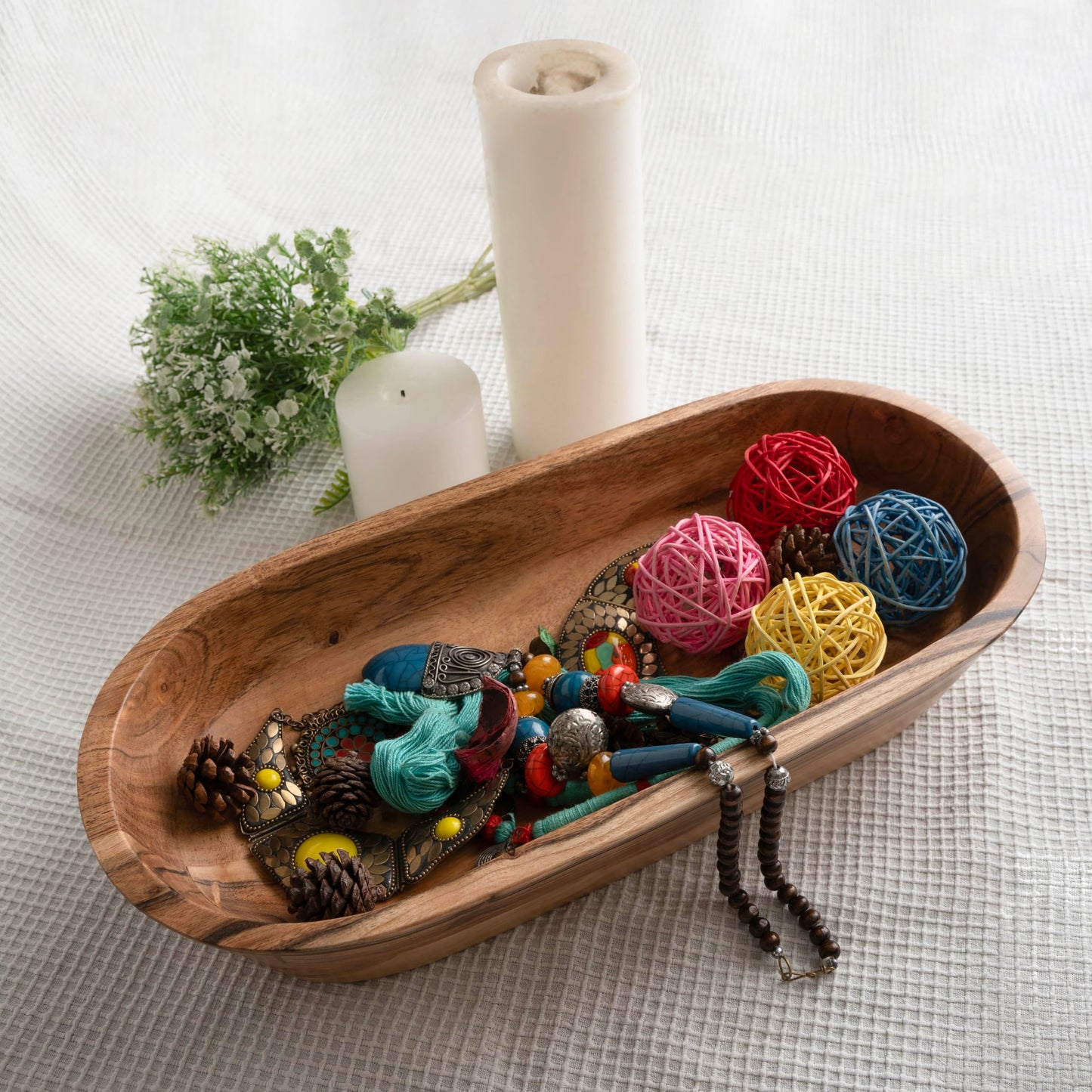 Wooden Dough Bowl – Handmade Decorative Bowls for Home Decor, Bathroom, Kitchen Counter & More - Acacia Wood Large Dough Bowl Fits Cosmetics, Keys & Other Knick Knacks – Great Boho Home Decorations