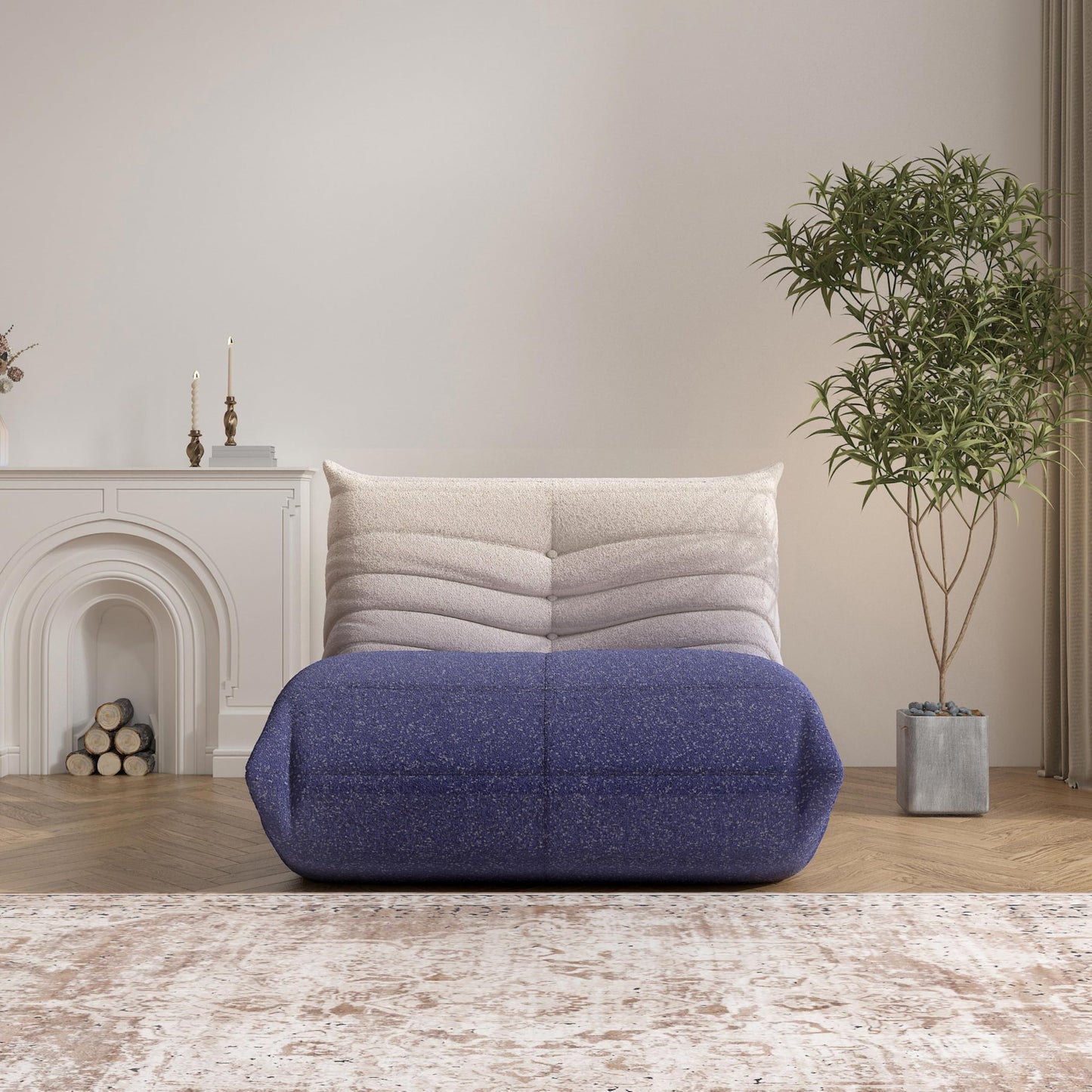 Bean Bag Chair, Fireside Chair Bean Bag Sofa Large Bean Bag Chair for Adults, Bean Bag Chairs for Teens with High Density Comfortable Foam, Memory Foam Bean Bag for Living Room, Bedroom (Blue&White)