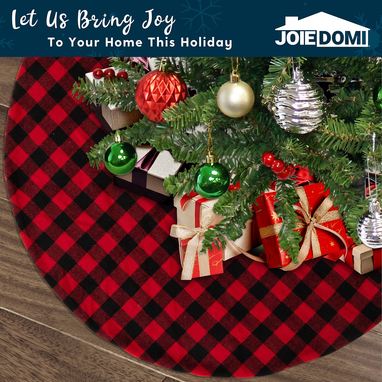 Joiedomi Christmas Tree Skirt 48Inch Buffalo Red and Black Plaid Decor for Xmas New Years Eve Holiday Party Indoor Decoration