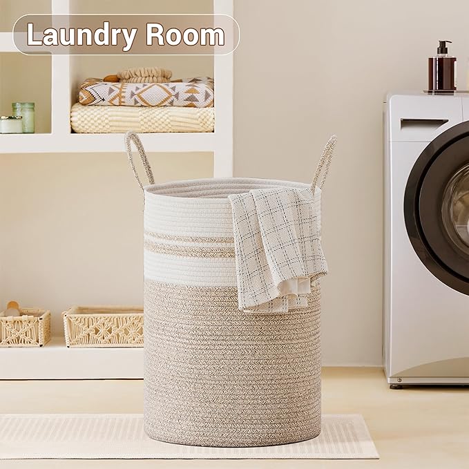 Tall Laundry Basket with Handles, 72L Portable Dirty Clothes Hamper, Boho