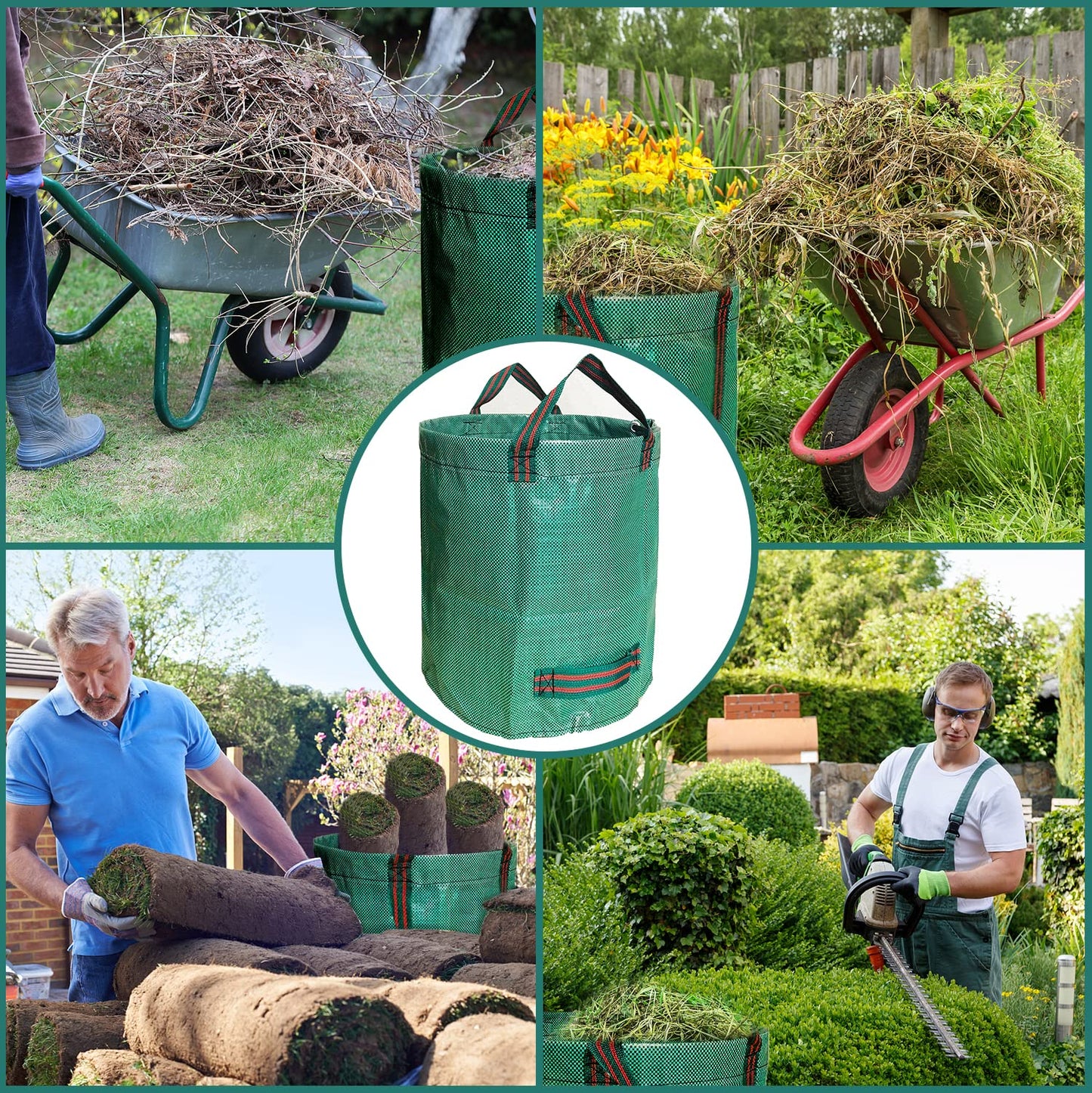 Singwow Heavy Duty Garden Bags - 500L x 2 Reusable Sacks with Handles, Ideal for Collecting Waste, Leaves and Grass