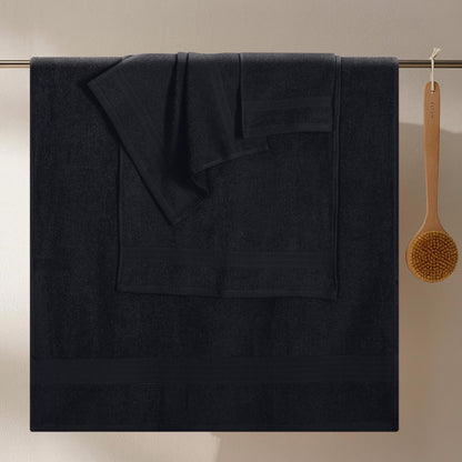 GLAMBURG Ultra Soft 8-Piece Towel Set - 100% Pure Ringspun Cotton, Contains 2 Oversized Bath Towels 27x54, 2 Hand Towels 16x28, 4 Wash Cloths 13x13 - Ideal for Everyday use, Hotel & Spa - Black