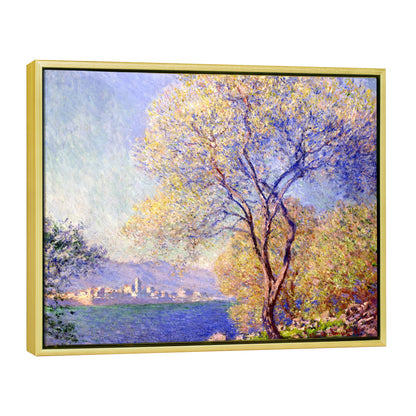 Wieco Art Framed Canvas Wall Art Antibes Seen from The Salis Garden 1988 by Claude Monet Paintings Reproduction Modern Canvas Prints on Canvas for Home Office Decorations