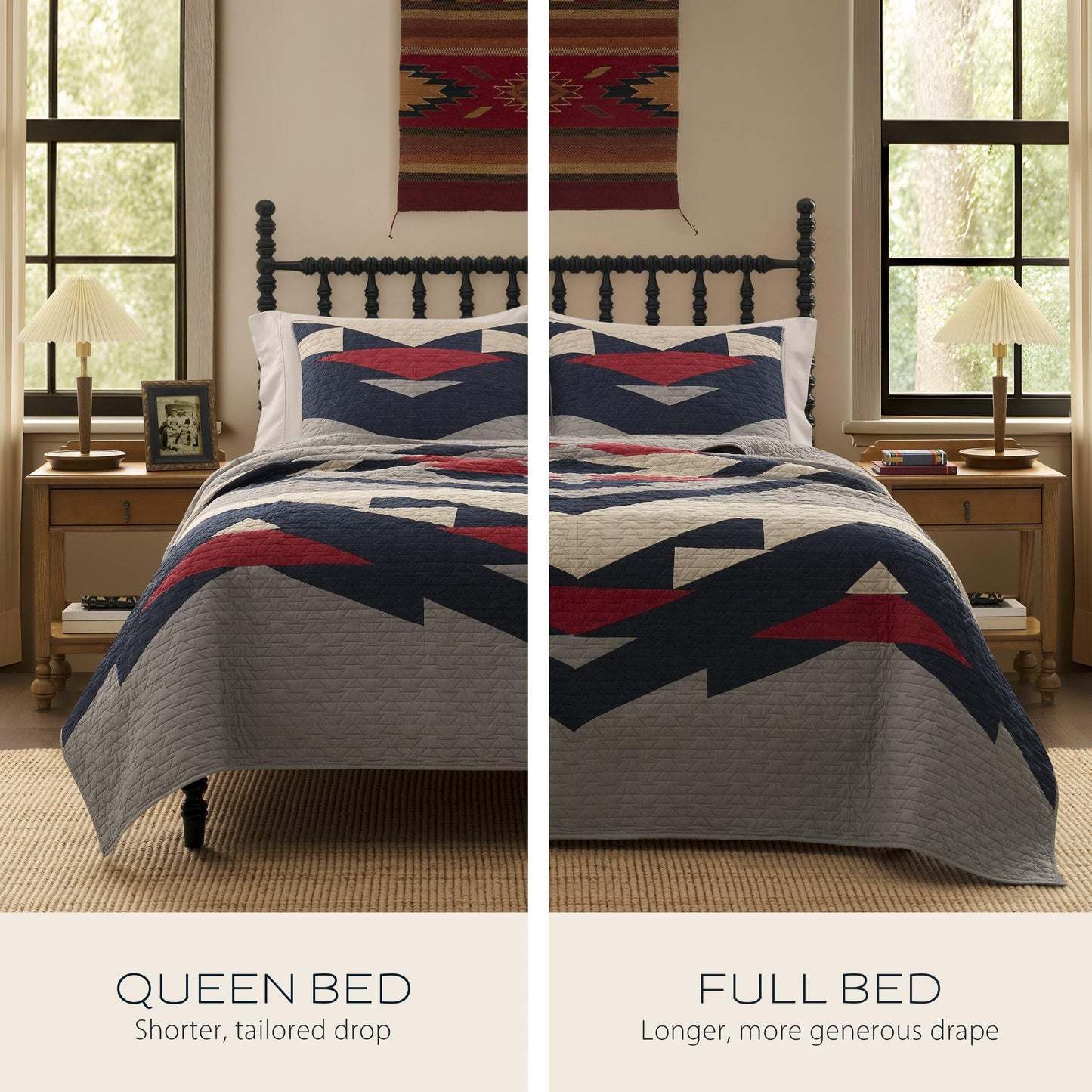 Pendleton Full/Queen Quilt Set – 100% Cotton 3 Piece Quilt Set with Shams, Soft Lightweight Bedding for Queen Size Bed, Gray & Blue Comforter Alternative, Queen Bedding Set (Tecopa Hills)