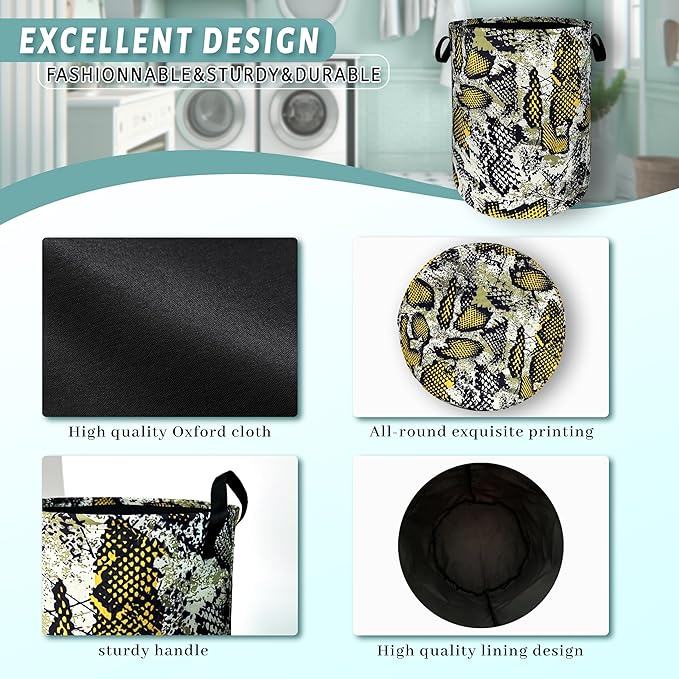 Retro Snake Texture Laundry Hamper Animal Snake Colorful Laundry Basket