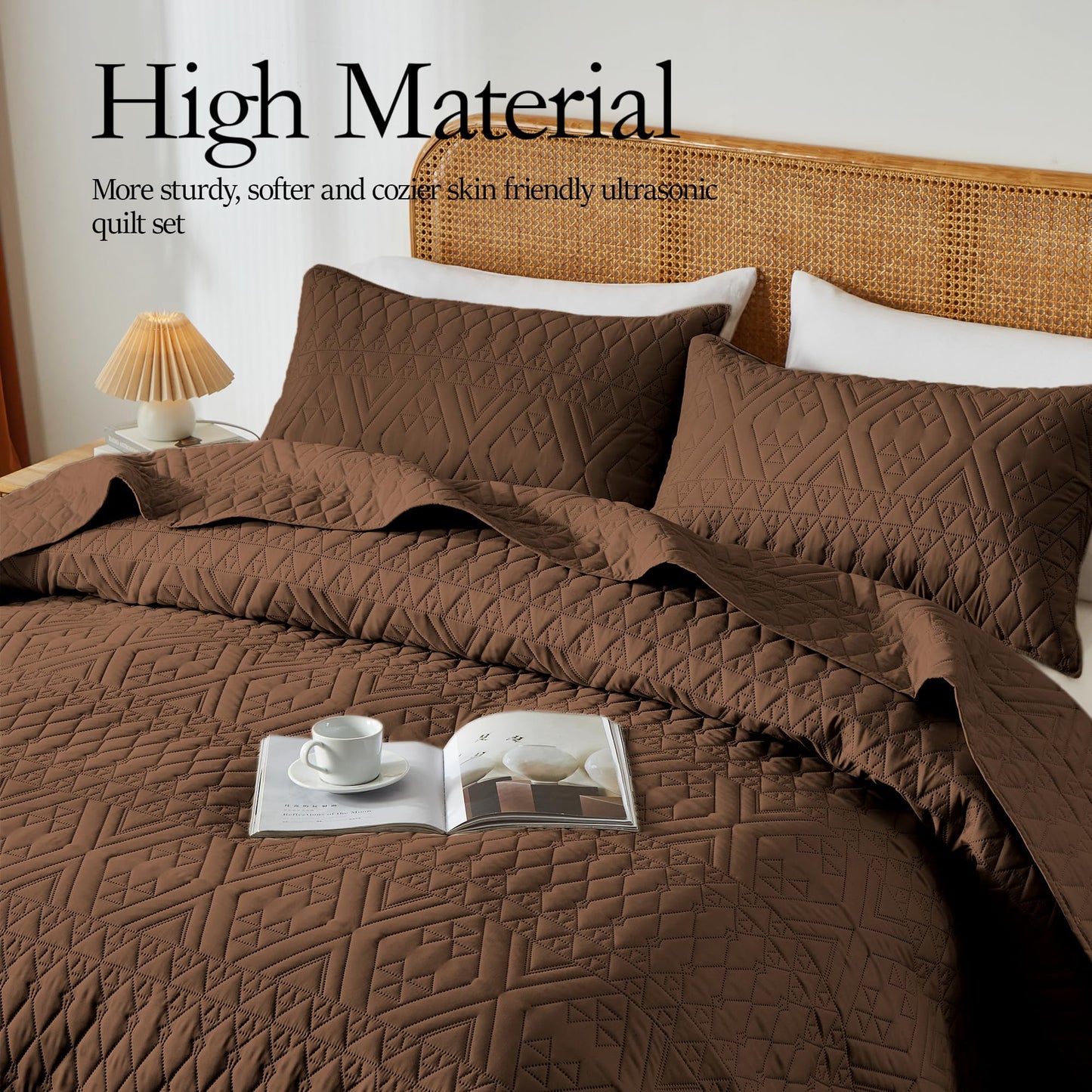 akkialla Full/Queen Size Quilt Bedding Set,Brown Lightweight Microfiber Soft Bedspread,Modern Style Geoetric Pattern Coverlet Set for All Seasons,3 Piece(1 Quilt,2 Pillow Shams)