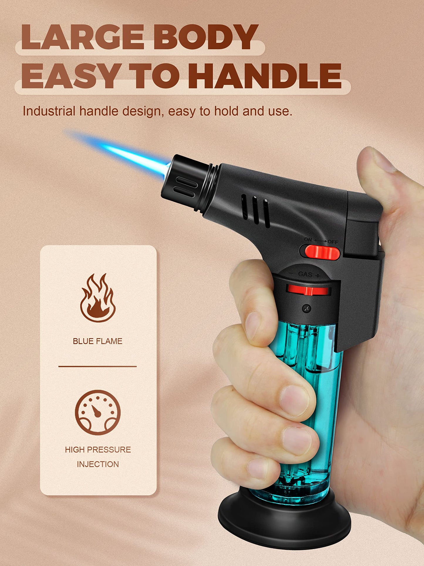 WANBRO 4 Pack of Torch Lighter, Powerful Windproof Jet Flame, Butane Gas Refill, with Safety Lock, Mini Torch Lighters for Candle, Firework (Gas not Included)