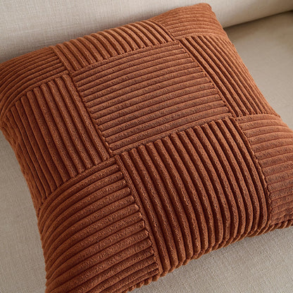 Fancy Homi Set of 2 Rust Boho Decorative Throw Pillow Covers 20x20 Inch for Living Room Bedroom Couch Bed Sofa, Modern Farmhouse Home Decor, Soft Striped Patchwork Plaid Corduroy Accent Cushion Case