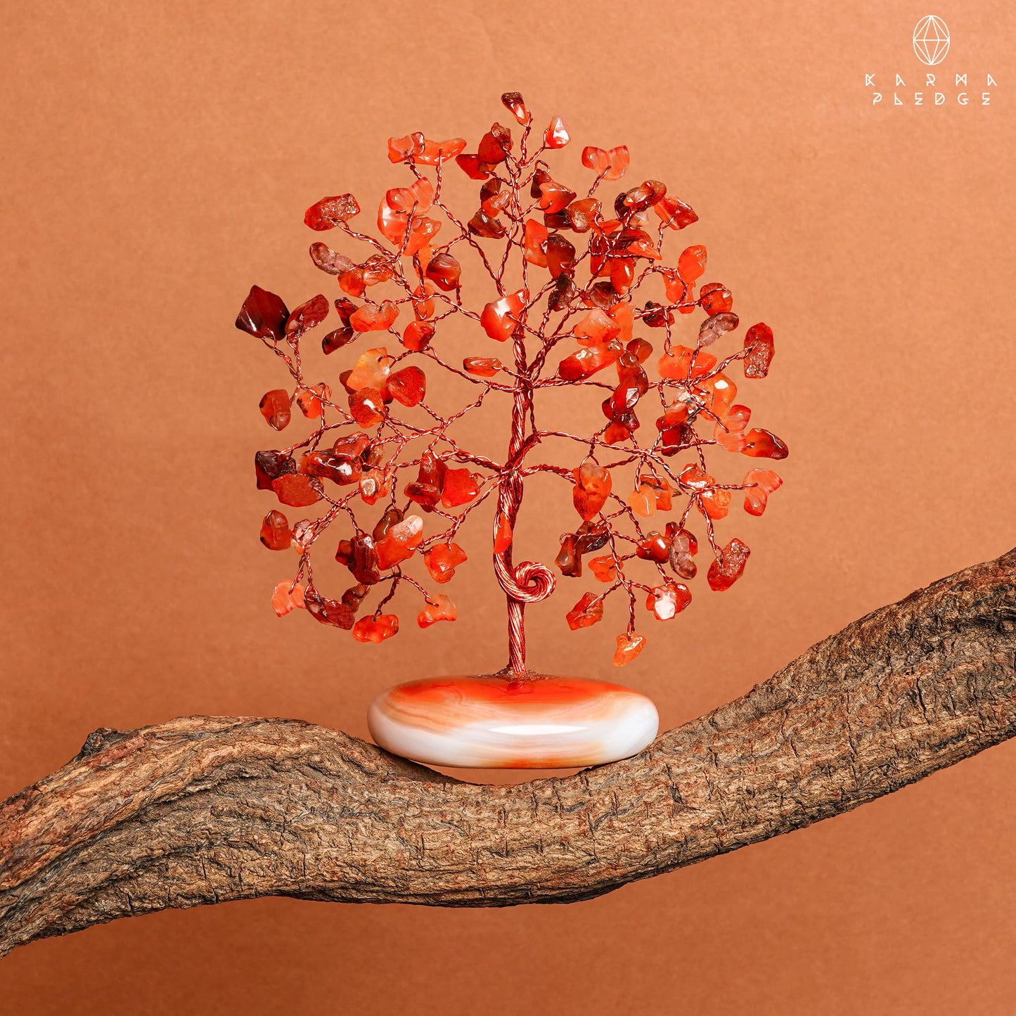 KARMAPLEDGE Crystal Tree of Life Home and Office Feng Shui Decor, Carnelian Healing Crystal Handmade Bonsai Tree for Positive Energy, Good Luck, Money, Christmas Decor, Birthday Gifts for Women, Mom
