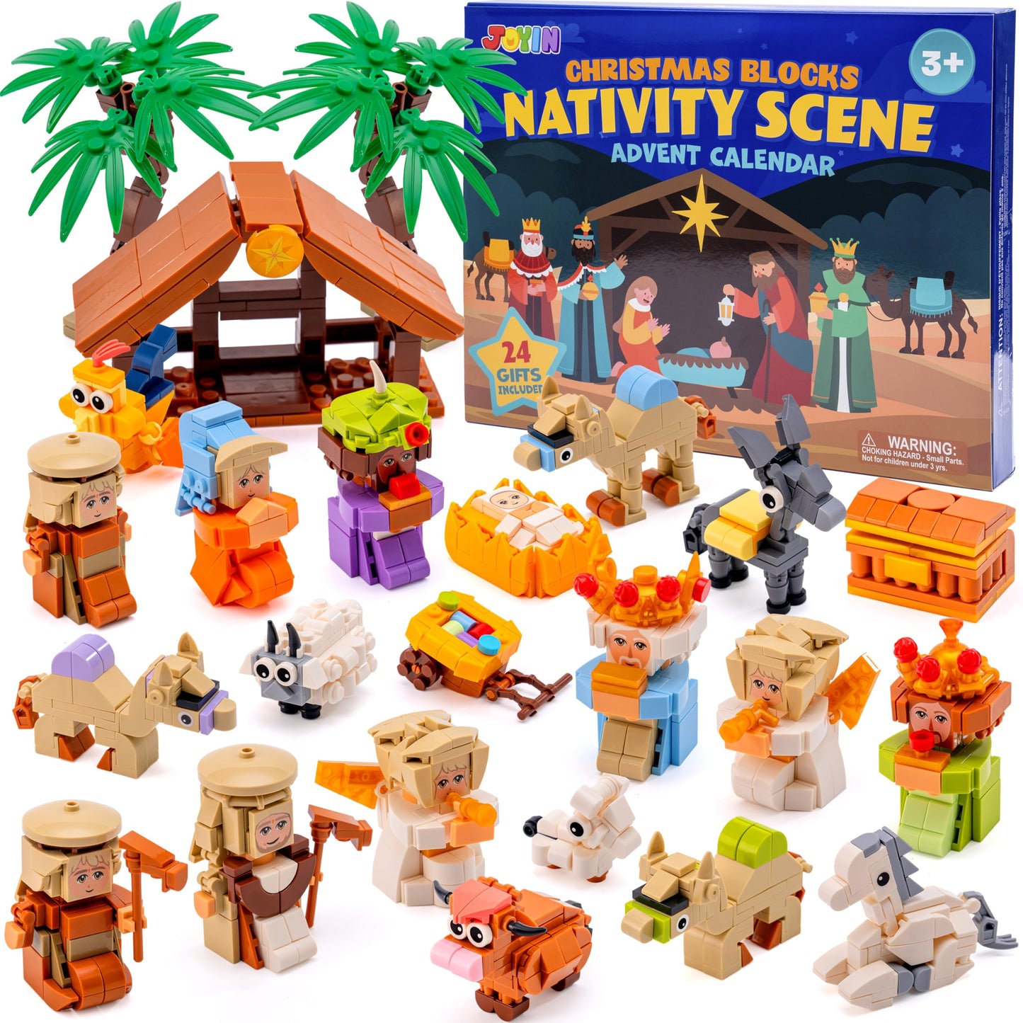 JOYIN 2025 Nativity Advent Calendar Building Blocks, 24 Days Christmas Themed Building Blocks, Xmas Party Favor Supplies for Boys Girls, Kids Xmas Fun Gifts, Countdown Calendar (3+)