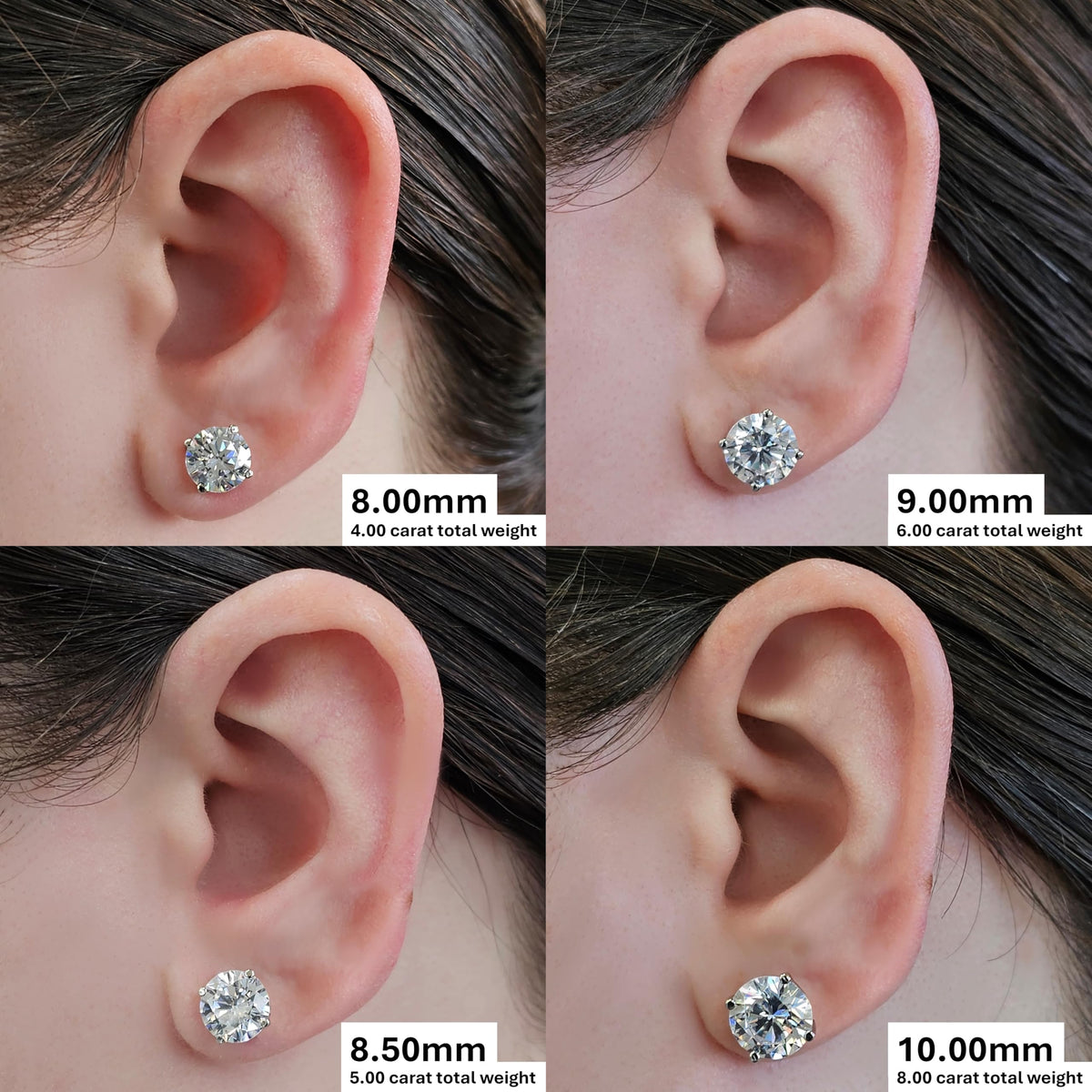 Central Diamond Center 14K Solid Gold Post & Sterling Silver 4 Prong CZ Stud Earrings - Yellow Gold Plated - 9.00mm - 6.00cttw