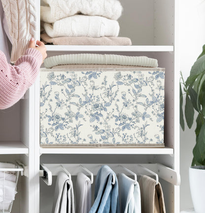 FDHSPAAM Blue and White Chinoiserie Storage Bins Box with Handles, Grandmillennial Flower Plant Botanical Collapsible Fabric Storage Basket Box Organizer for Bedroom Bathroom Clothes Toys Books