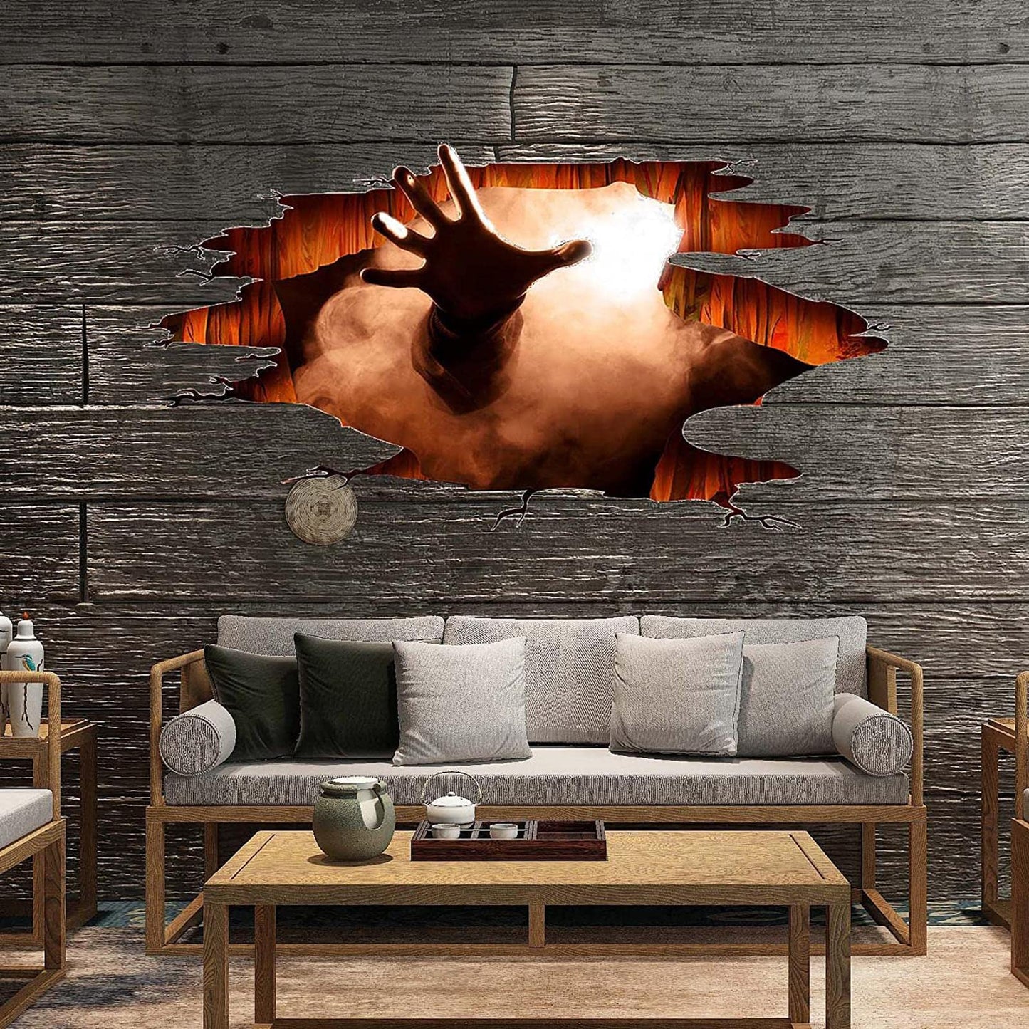 Scary Halloween Floor Decals 3D Ghost Hand Scratching Floor Wall Srtickers for Living Room, Spooky Indoor Art Decals Halloween Decorations for Bar Pub Bedroom