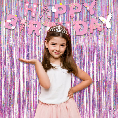 Tinsel Curtain Pink Glitter - GREATRIL Girls Tinsel Curtains Pastel Foils Fringe Party Decoration Background for Unicorn Mermaid Fairy Princess Birthday School Child School Party