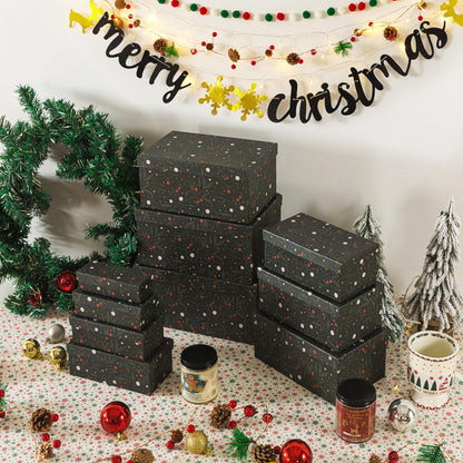 Soul & Lane Christmas Boxes with Lids - Set of 10, Charming Festive Gift Boxes, Decorative Cardboard Holiday Storage with Enchanting Leafy Botanical Pattern
