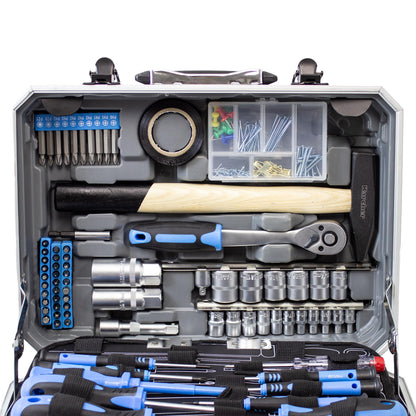 KARCHER Tool Box, 114 Piece Tool Set, I Tool Set Made of Chrome Vanadium & Carbon Steel with Hammer, Screwdriver, Socket Wrench, Bit Set and More Practical case for tools.