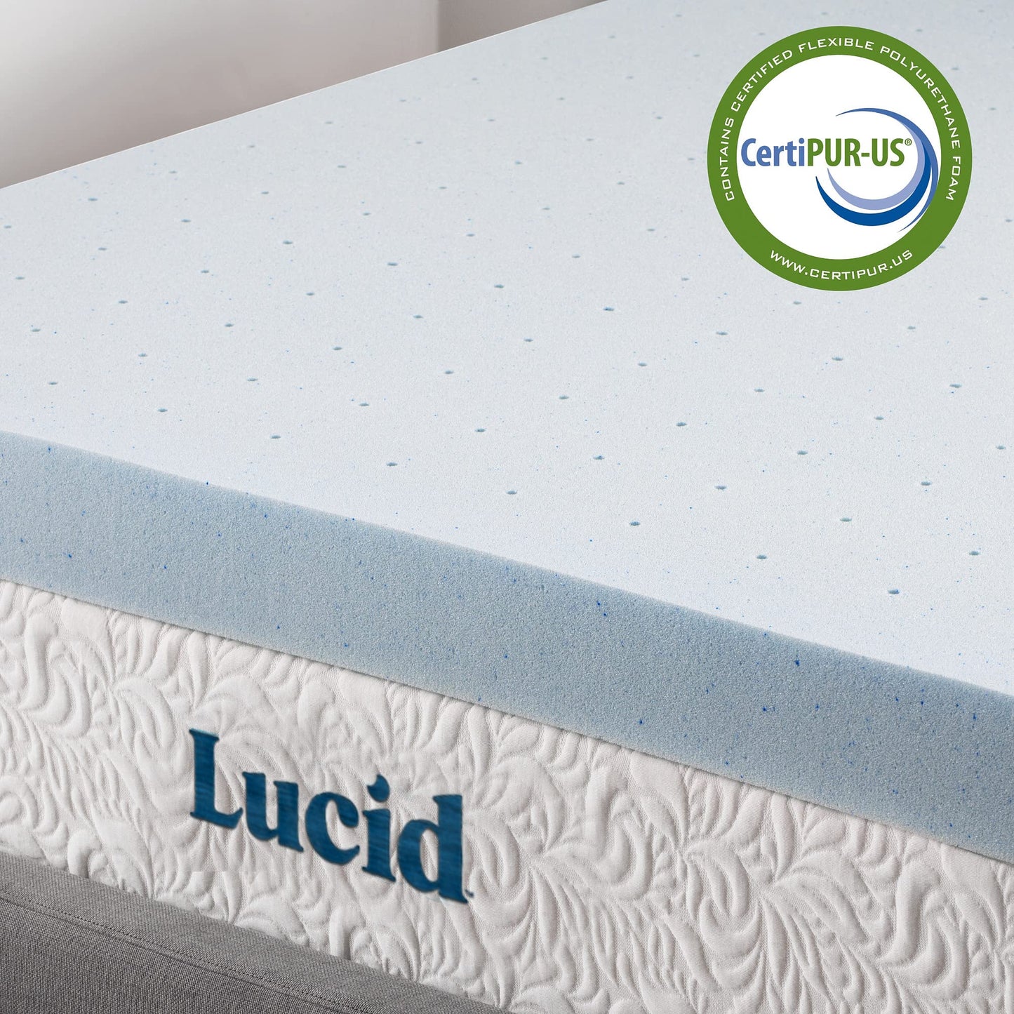 Lucid 4 Inch Memory Foam Mattress Topper, King Size – Cooling Gel Bed Topper – Preassure-Relieving Ultra Plush Feel – Ventilated Breathable Design – CertiPur Certified - Dorm Room Essentials