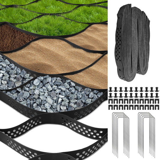 Sumloty Gravel Grid 4x33 FT-2" Depth HDPE Geo Grid 1885 lbs Per Sq Ft Load with U-Shaped Stakes & Connectors for Driveway, Patio, Shed Base, Parking Lot, Grass Stabilization, Black