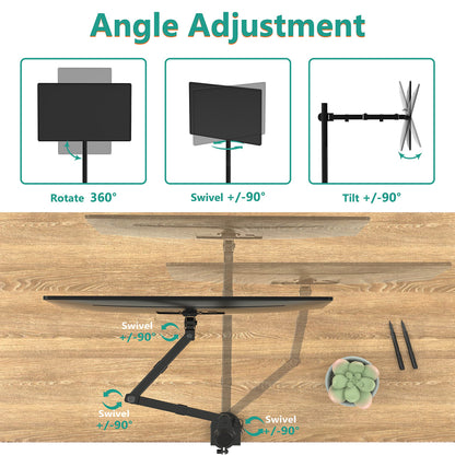 WALI Monitor Arm Mount for Desk, Single Extra Tall Computer Desk Mount, Monitor Bracket Mount Stand Single, up to 32 inch, 22 lbs (M001XL), Black