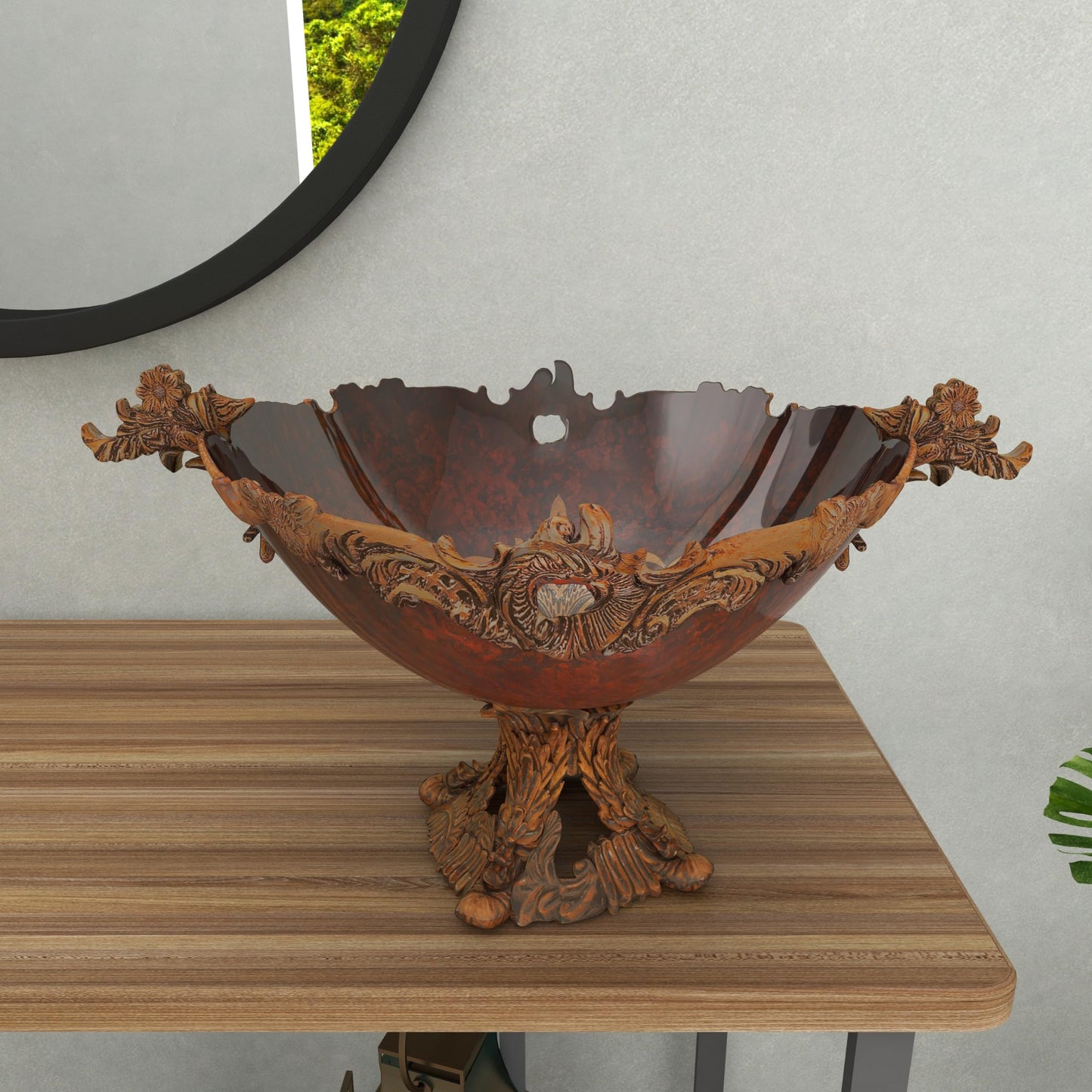 Deco 79 Polystone Leaf Decorative Decorative Bowl Intricately Carved Arabesque Decorative Container, Decorative Keepsake Box 19" x 14" x 11", Gold