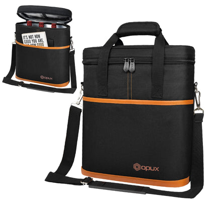 opux 3 Bottle Wine Carrier Tote, Insulated Leakproof Wine Cooler Bag, Wine Travel Bag Tote for Picnic BYOB Beach, Portable Wine Bottle Carrying Case, Gift for Wine Lover Women Men Christmas, Brown