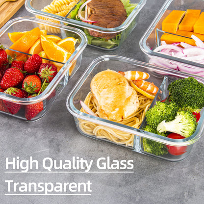 CZUMJJ Glass Meal Prep Containers 2 Compartment with Lids (5 Pack, 34oz), Divided Glass Storage Containers for Lunch at Work, Leak-Proof Portion Control Food Containers, Microwave/Dishwasher Safe